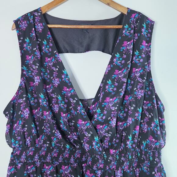 Torrid Black Floral V Neck Sleeveless Mini Skater Dress Size 4X Whimsigoth - Picture 2 of 10